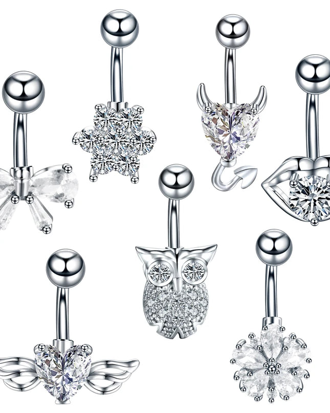 1PC Belly Button Piercing Crystal Ball Butterfly Navel Piercing Stainless Steel Belly Button Ring Cartilage Earring Jewelry