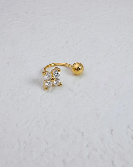 1Pc Zircon Flower-Shaped Nose Ring,14K Gold Plated Stainless Steel Piercing Jewelry for Women Daily Wear Body Piercing Accessory