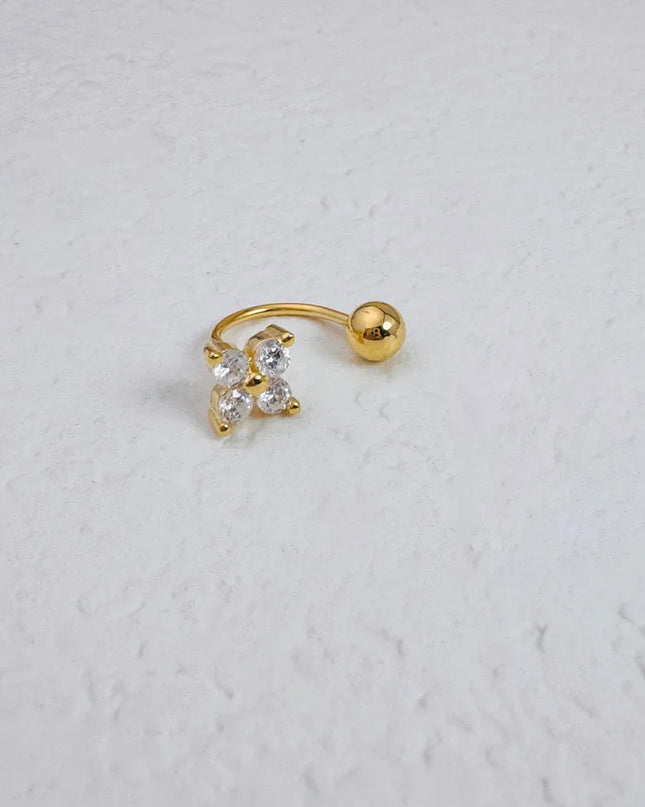 1Pc Zircon Flower-Shaped Nose Ring,14K Gold Plated Stainless Steel Piercing Jewelry for Women Daily Wear Body Piercing Accessory