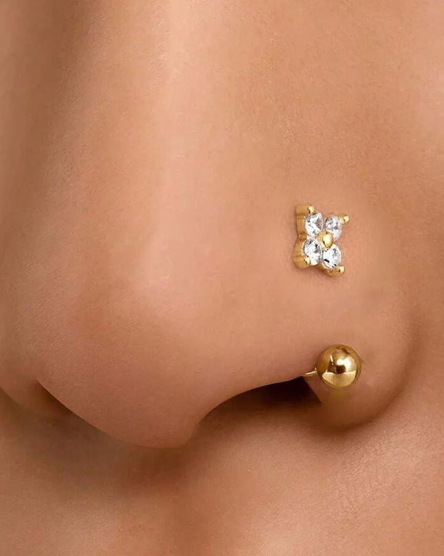 1Pc Zircon Flower-Shaped Nose Ring,14K Gold Plated Stainless Steel Piercing Jewelry for Women Daily Wear Body Piercing Accessory