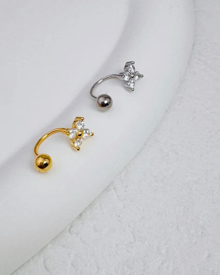 1Pc Zircon Flower-Shaped Nose Ring,14K Gold Plated Stainless Steel Piercing Jewelry for Women Daily Wear Body Piercing Accessory