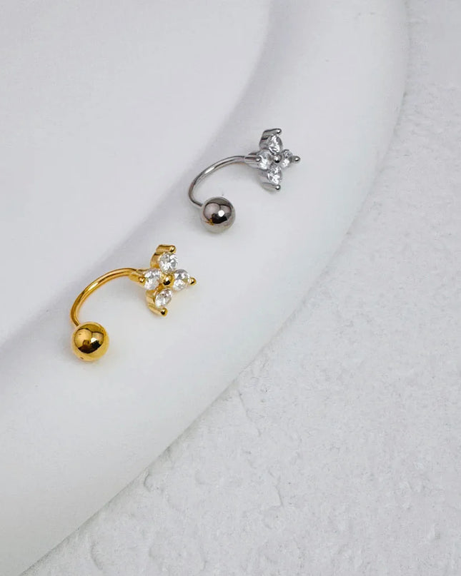 1Pc Zircon Flower-Shaped Nose Ring,14K Gold Plated Stainless Steel Piercing Jewelry for Women Daily Wear Body Piercing Accessory