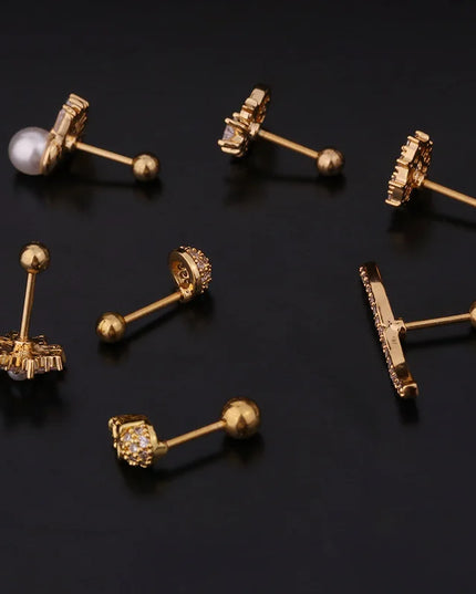 Cz EarTragus Cartilage Piercing Crystal Flower Skull Heart Pearl Earrings Barbell Piercing Orelha Ear Stud Helix Sexy Jewelry