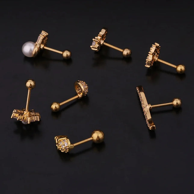 Cz EarTragus Cartilage Piercing Crystal Flower Skull Heart Pearl Earrings Barbell Piercing Orelha Ear Stud Helix Sexy Jewelry