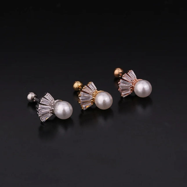 Cz EarTragus Cartilage Piercing Crystal Flower Skull Heart Pearl Earrings Barbell Piercing Orelha Ear Stud Helix Sexy Jewelry