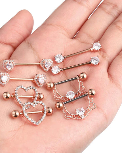 Stainless Steel Heart Nipple Piercing Rings Sets 14G Crystal Tongue Ring Nipple Barbell Lot Sexy Piercing Nipple Body Jewelry