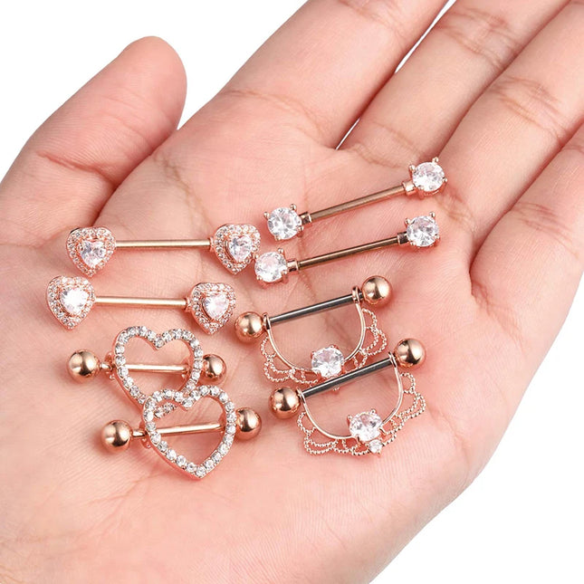 Stainless Steel Heart Nipple Piercing Rings Sets 14G Crystal Tongue Ring Nipple Barbell Lot Sexy Piercing Nipple Body Jewelry