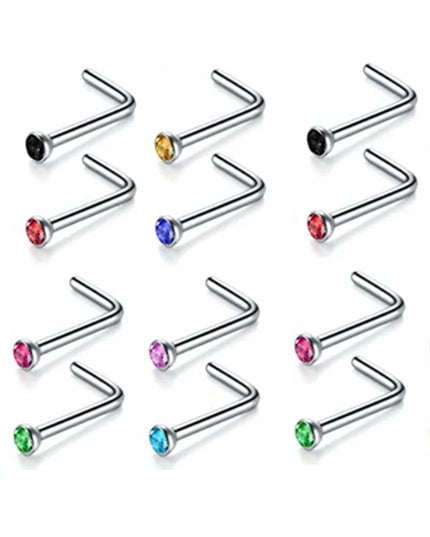 12/24/36Pcs L Shape Nose Ring Curve Pack Crystal Straight Nose Ring Set Nose Stud Lot Piercing Nariz Cuff Nase Pircing Nose Clip