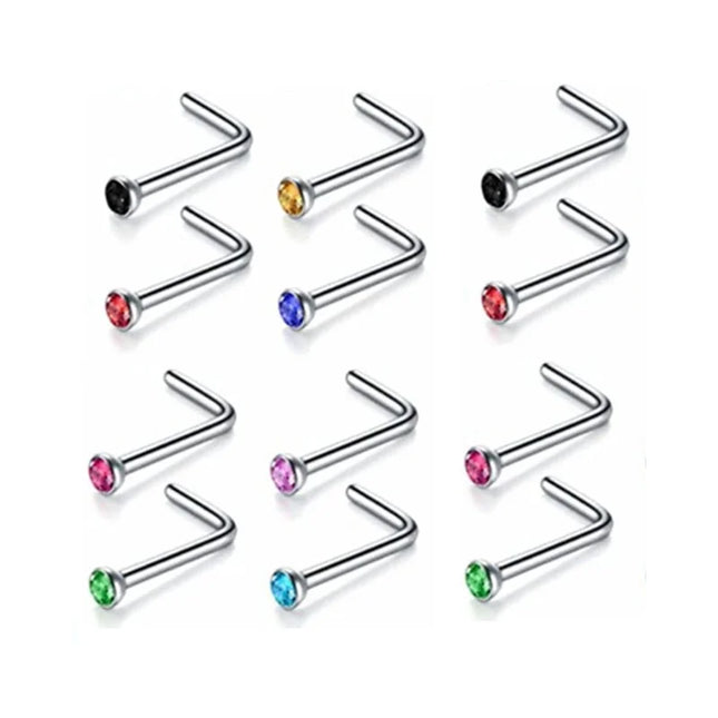 12/24/36Pcs L Shape Nose Ring Curve Pack Crystal Straight Nose Ring Set Nose Stud Lot Piercing Nariz Cuff Nase Pircing Nose Clip