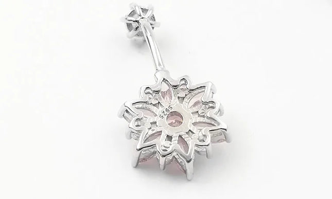 925 sterling silver belly piercing Button Bar Ring pink flower cubic zircon navel piercing jewelry
