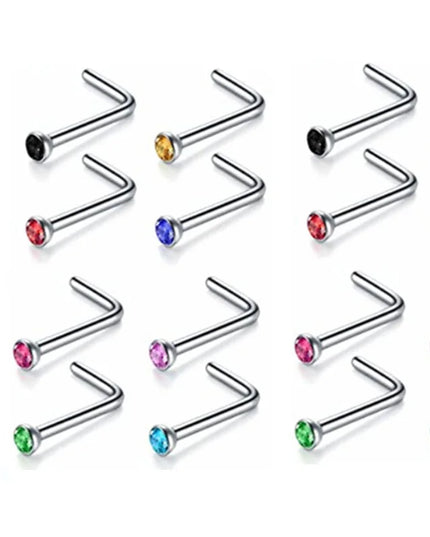 12/24/36Pcs L Shape Nose Ring Curve Pack Crystal Straight Nose Ring Set Nose Stud Lot Piercing Nariz Cuff Nase Pircing Nose Clip