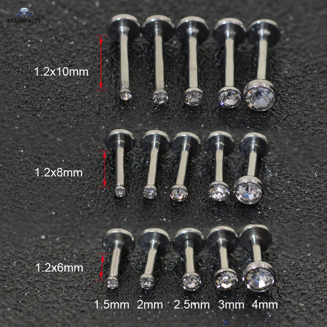 5 Pcs/Lot 1.5~4mm Gem 16G 6/8/10mm Bar Nose Ring Stud Helix Piercing Oreja Labret Lip Ring Ear Piercing Tragus Earrings Jewelry