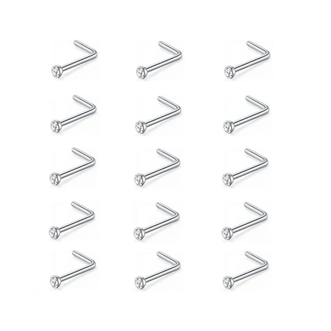 12/24/36Pcs L Shape Nose Ring Curve Pack Crystal Straight Nose Ring Set Nose Stud Lot Piercing Nariz Cuff Nase Pircing Nose Clip