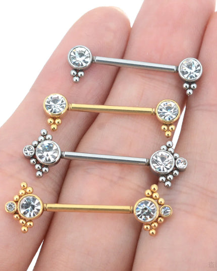2Pcs 1.2x14mm Unthreaded Barbell Nipple Rings with Rhinestone Ball Stainless Steel Nipple Piercing Nonscrewed Nipples Jewelry