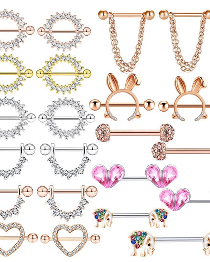 2PCS Heart Rings Nipple Ring Barbell Body Piercing Jewelry Sexy Crystal Gifts Love Hearts Nipple Bar Rings Sheild Drop Ship