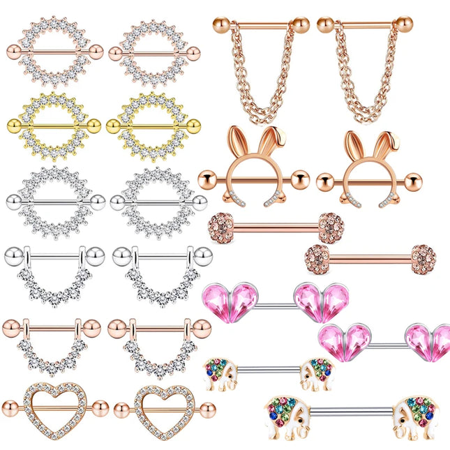 2PCS Heart Rings Nipple Ring Barbell Body Piercing Jewelry Sexy Crystal Gifts Love Hearts Nipple Bar Rings Sheild Drop Ship