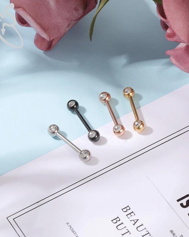 ZS 2PCS Stainless Steel Nipple Piercing Bar For Women 14G Crystal Heart Nipple Shield Ring Horseshoe Barbell Sexy Nipple Jewelry