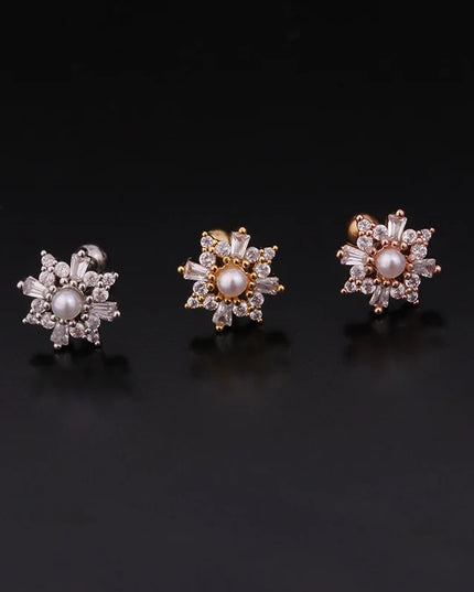 Cz EarTragus Cartilage Piercing Crystal Flower Skull Heart Pearl Earrings Barbell Piercing Orelha Ear Stud Helix Sexy Jewelry