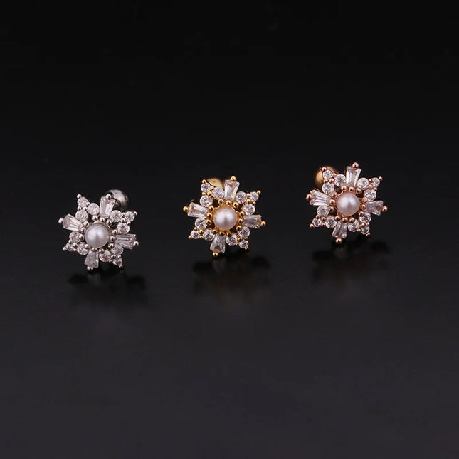 Cz EarTragus Cartilage Piercing Crystal Flower Skull Heart Pearl Earrings Barbell Piercing Orelha Ear Stud Helix Sexy Jewelry
