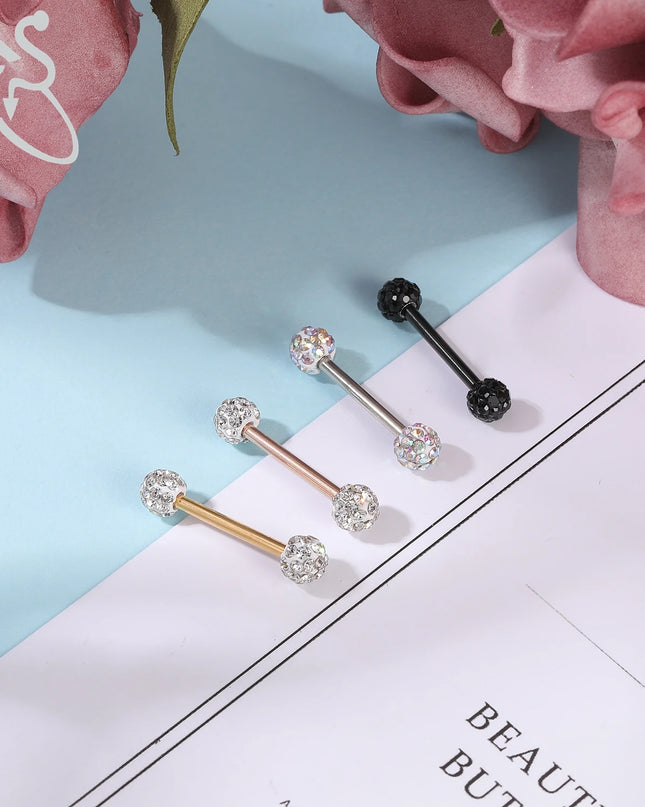 ZS 2PCS Stainless Steel Nipple Piercing Bar For Women 14G Crystal Heart Nipple Shield Ring Horseshoe Barbell Sexy Nipple Jewelry