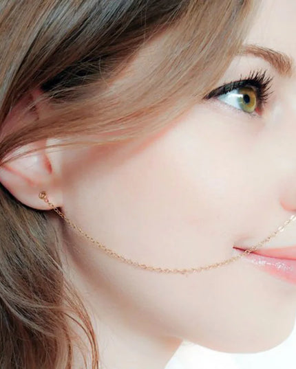 Retro Nose Ring Chain Earrings Hook Ring Round Nose Piercing Ear Bone Lip Rings Piercing Women Unique Body Jewelry