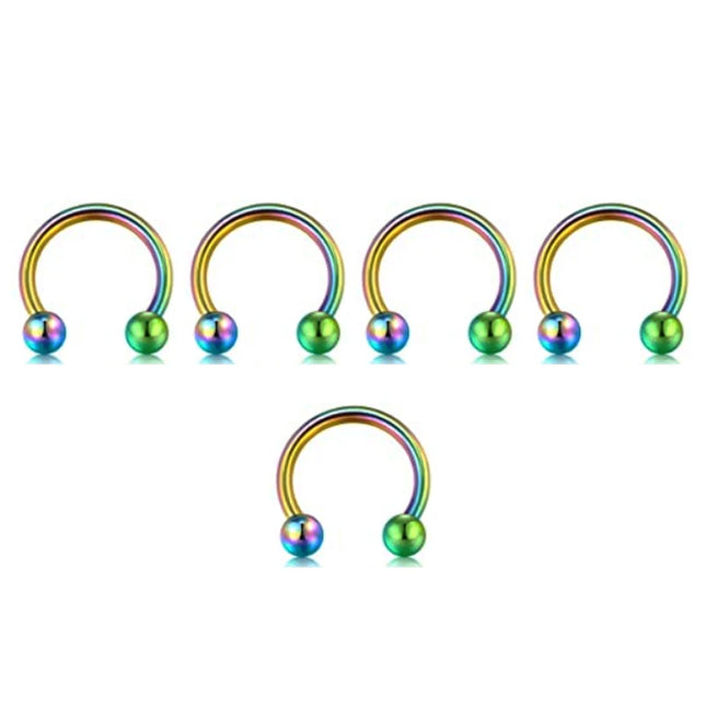5pcs Stainless Steel Nose Hoop Ring Septum Rings Lip Studs Nostril Earrings Circular Tragus Ear Piercing Horseshoe Body Jewelry