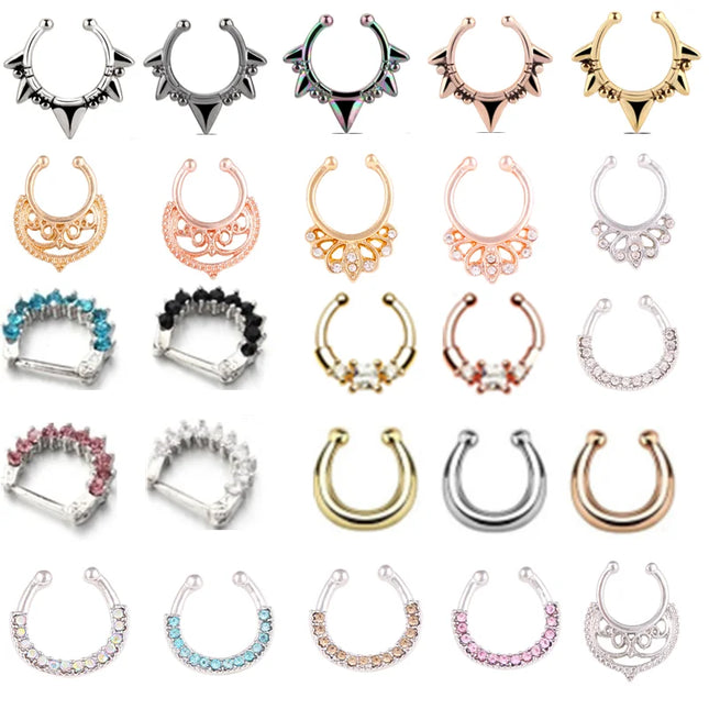 1PCS Stainless Steel Fake Nose Ring Clip On Septum Piercing Faux Hoop Indian Nose Ring Pircing Nariz Punk Body Piercing Jewelry