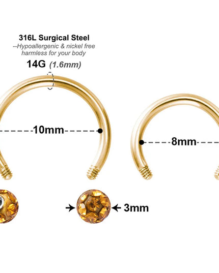 1PC Bling Ferido Nose Septum Rings Horseshoe Piercing Jewelry 16G Cartilage Helix Tragus Earrings Hoop Lip Piercing Retainer 8mm