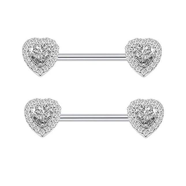2PCS Heart Rings Nipple Ring Barbell Body Piercing Jewelry Sexy Crystal Gifts Love Hearts Nipple Bar Rings Sheild Drop Ship