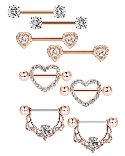 Stainless Steel Heart Nipple Piercing Rings Sets 14G Crystal Tongue Ring Nipple Barbell Lot Sexy Piercing Nipple Body Jewelry