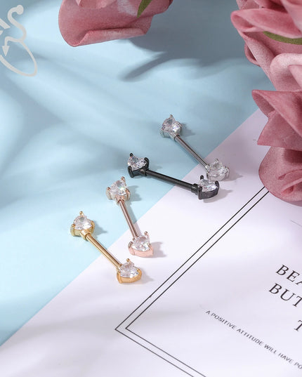 ZS 2PCS Stainless Steel Nipple Piercing Bar For Women 14G Crystal Heart Nipple Shield Ring Horseshoe Barbell Sexy Nipple Jewelry