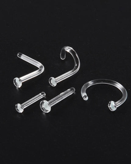 1PC Glass Nose Helix Studs Transparent Straight Curved Nose Ring Prevent Allergy Nariz Tragus Navel Piercing Body Jewelry