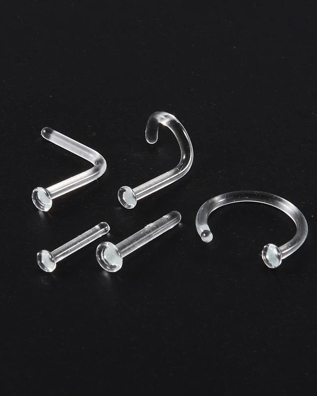 1PC Glass Nose Helix Studs Transparent Straight Curved Nose Ring Prevent Allergy Nariz Tragus Navel Piercing Body Jewelry