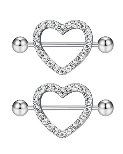 2PCS Heart Rings Nipple Ring Barbell Body Piercing Jewelry Sexy Crystal Gifts Love Hearts Nipple Bar Rings Sheild Drop Ship