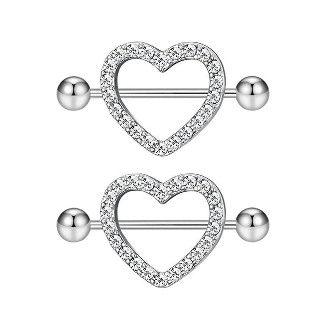 2PCS Heart Rings Nipple Ring Barbell Body Piercing Jewelry Sexy Crystal Gifts Love Hearts Nipple Bar Rings Sheild Drop Ship