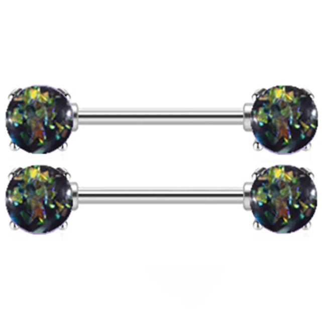 1Pair Stainless Steel Crystal Nipple Piercing Barbell Lot 14Gcharming Opal Nipple Piercing Jewelry Bulk Sexy Nipple Piercing Set