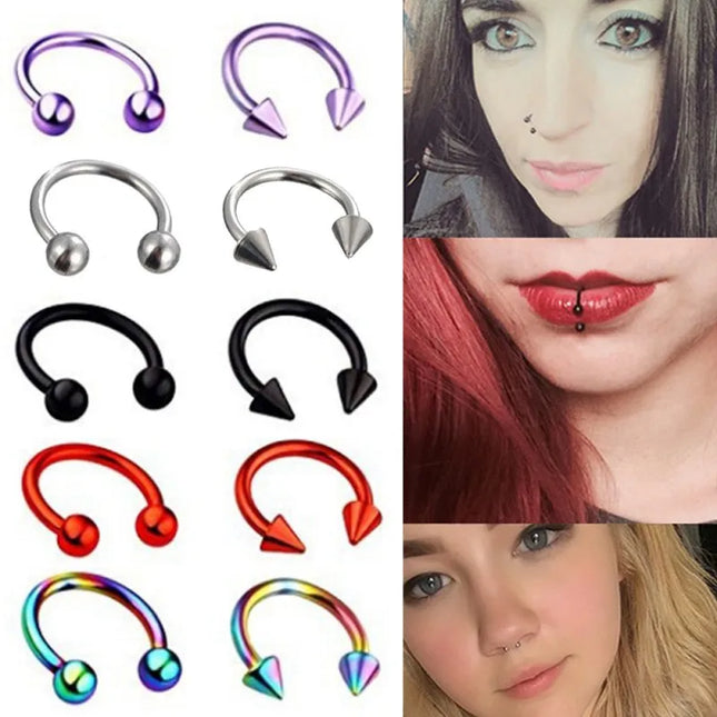 Punk C Shape Steel Nose Ring Horseshoe Lip Ring puncture Hook Clip Earrings Septum  No Allergic Body Piercing Jewelry Nose Rings