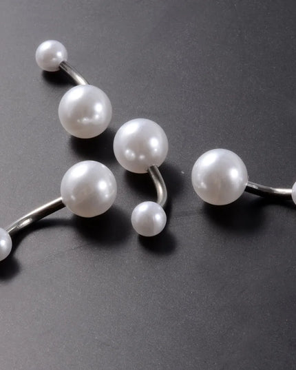 5pcs Belly Button Ring Surgical Steel&Faux Pearl Decor Acrylic Pearl Ball Navel Piercing Woman Barbell Ombligo Ring Jewelry