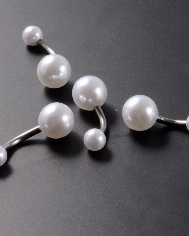 5pcs Belly Button Ring Surgical Steel&Faux Pearl Decor Acrylic Pearl Ball Navel Piercing Woman Barbell Ombligo Ring Jewelry
