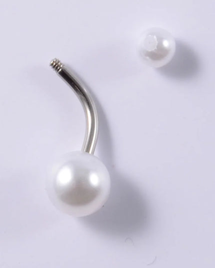 5pcs Belly Button Ring Surgical Steel&Faux Pearl Decor Acrylic Pearl Ball Navel Piercing Woman Barbell Ombligo Ring Jewelry