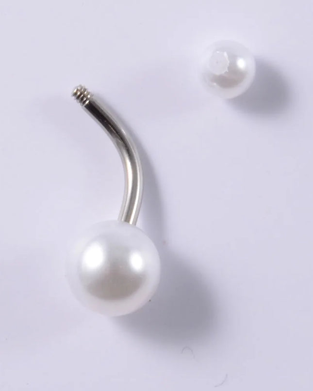 5pcs Belly Button Ring Surgical Steel&Faux Pearl Decor Acrylic Pearl Ball Navel Piercing Woman Barbell Ombligo Ring Jewelry