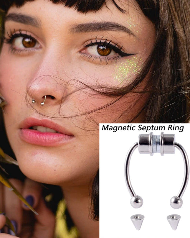 Fake Piercing Nose Ring Non Pierced Magnet Septum Hoop Horseshoe Magnetic Nose Ring Ear Clip Piercing Jewelry