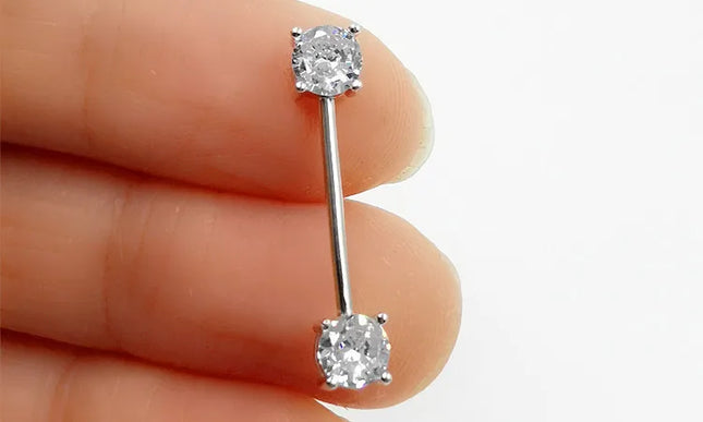1pcs 925 sterling silver Nipple ring Front Facing Double CZ  Nipple Bar  barbell 18G*14/16mm piercing body jewelry
