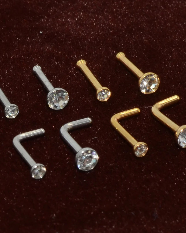 1pcs Stainless Steel Zircon Nose Stud Steptum Ring Nose Studs Hooks Bar Pin Nose Rings Earring Women Body Piercing Jewellery