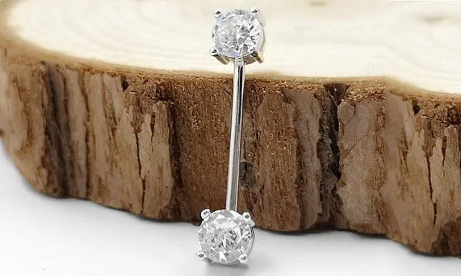 1pcs 925 sterling silver Nipple ring Front Facing Double CZ  Nipple Bar  barbell 18G*14/16mm piercing body jewelry