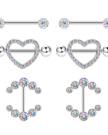 Stainless Steel Heart Nipple Piercing Rings Sets 14G Crystal Tongue Ring Nipple Barbell Lot Sexy Piercing Nipple Body Jewelry