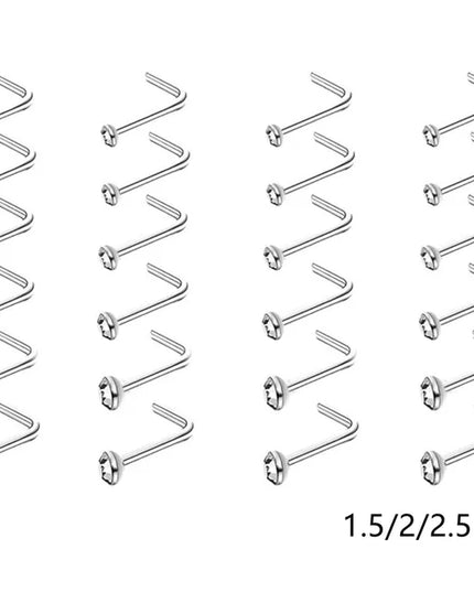 12/24/36Pcs L Shape Nose Ring Curve Pack Crystal Straight Nose Ring Set Nose Stud Lot Piercing Nariz Cuff Nase Pircing Nose Clip