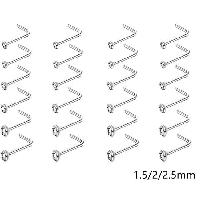 12/24/36Pcs L Shape Nose Ring Curve Pack Crystal Straight Nose Ring Set Nose Stud Lot Piercing Nariz Cuff Nase Pircing Nose Clip
