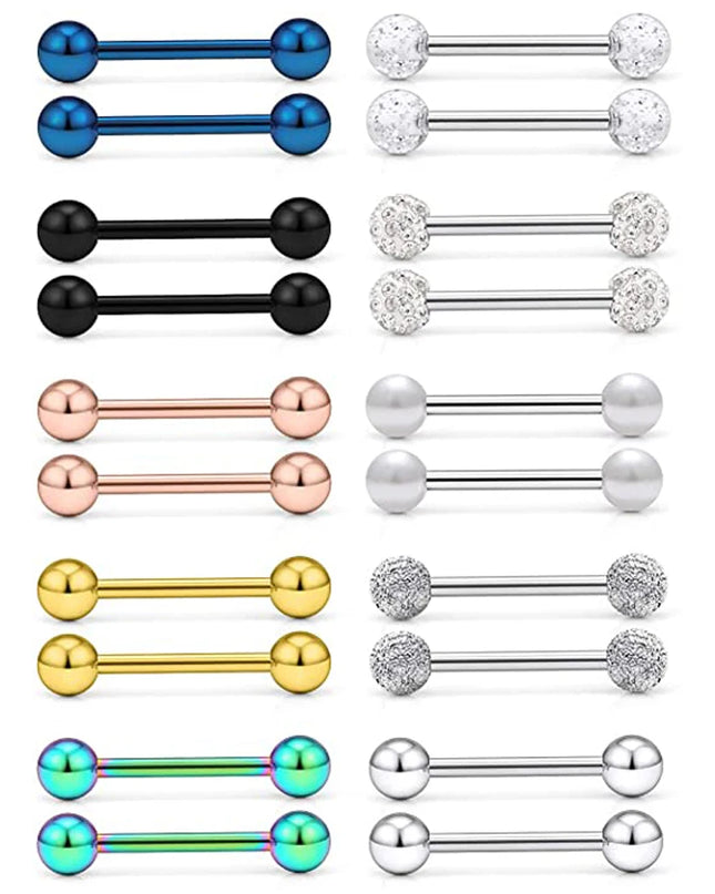 14G Tongue Rings Nipple Rings Surgical Steel Barbell Nipplering Body Piercing Jewelry for Women Men 12MM 14MM 16MM 18MM Bar Leng