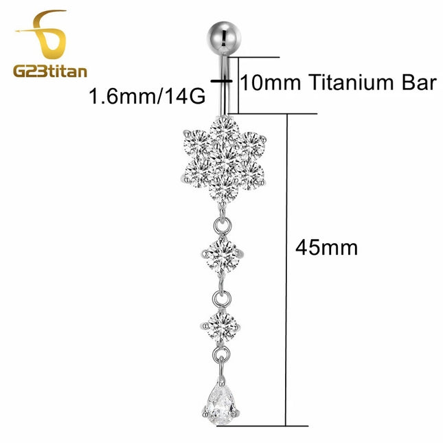 Elegant Long Belly Button Rings for Women 14G G23 Titanium Piercing Curved Barbell CZ Zircon Navel Bar Allergy Free Body Jewelry